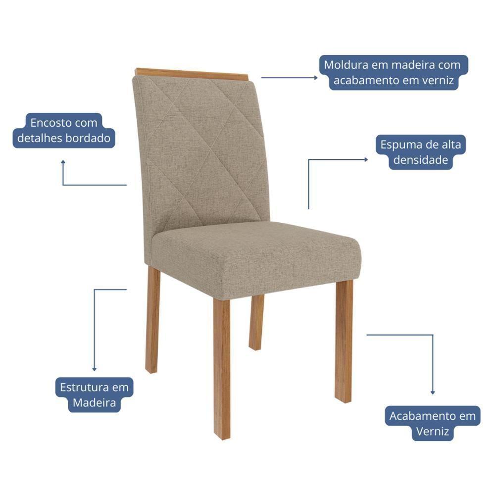 Conjunto 4 Cadeiras Fernanda Wood Madeira-linho Bege - Cimol Móveis Madeira-linho Bege - 2