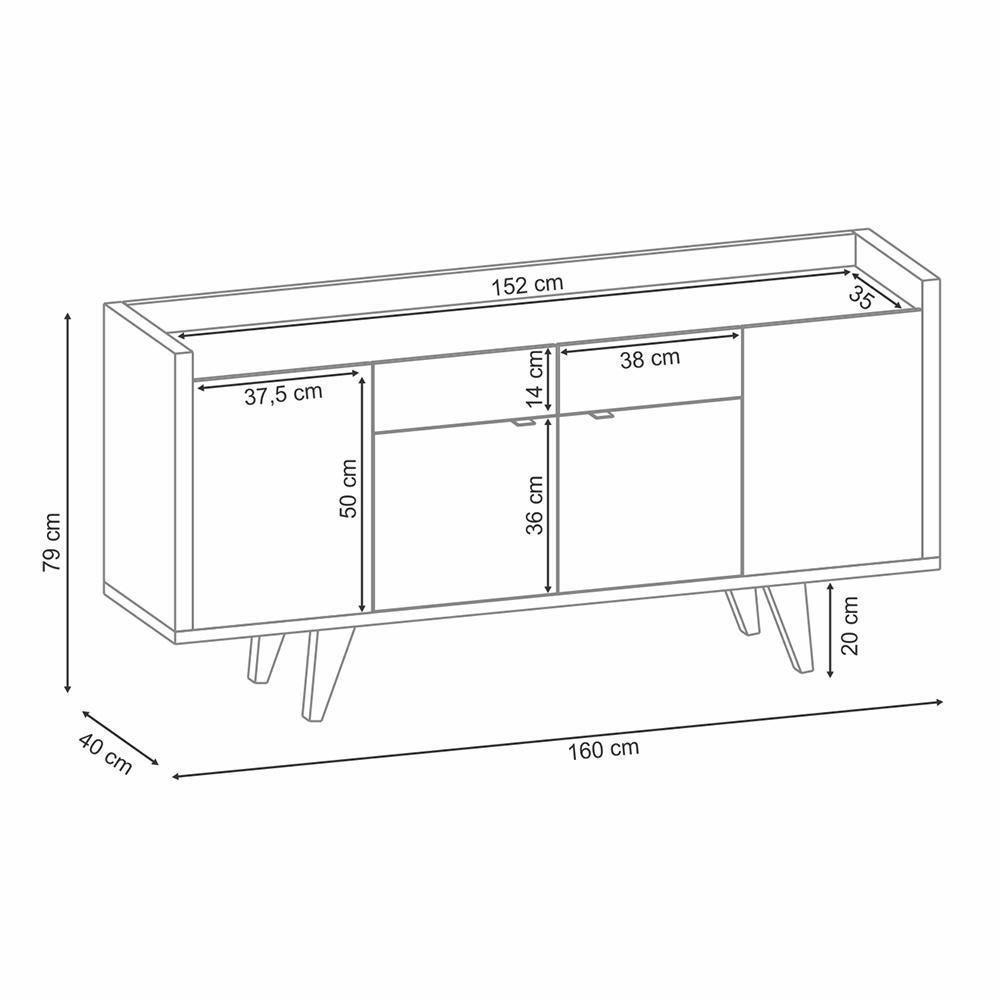 Buffet Aparador Melodia Com 2 Portas E 2 Gavetas Cinamomo-off White - Hb Móveis Cinamomo-off White - 5