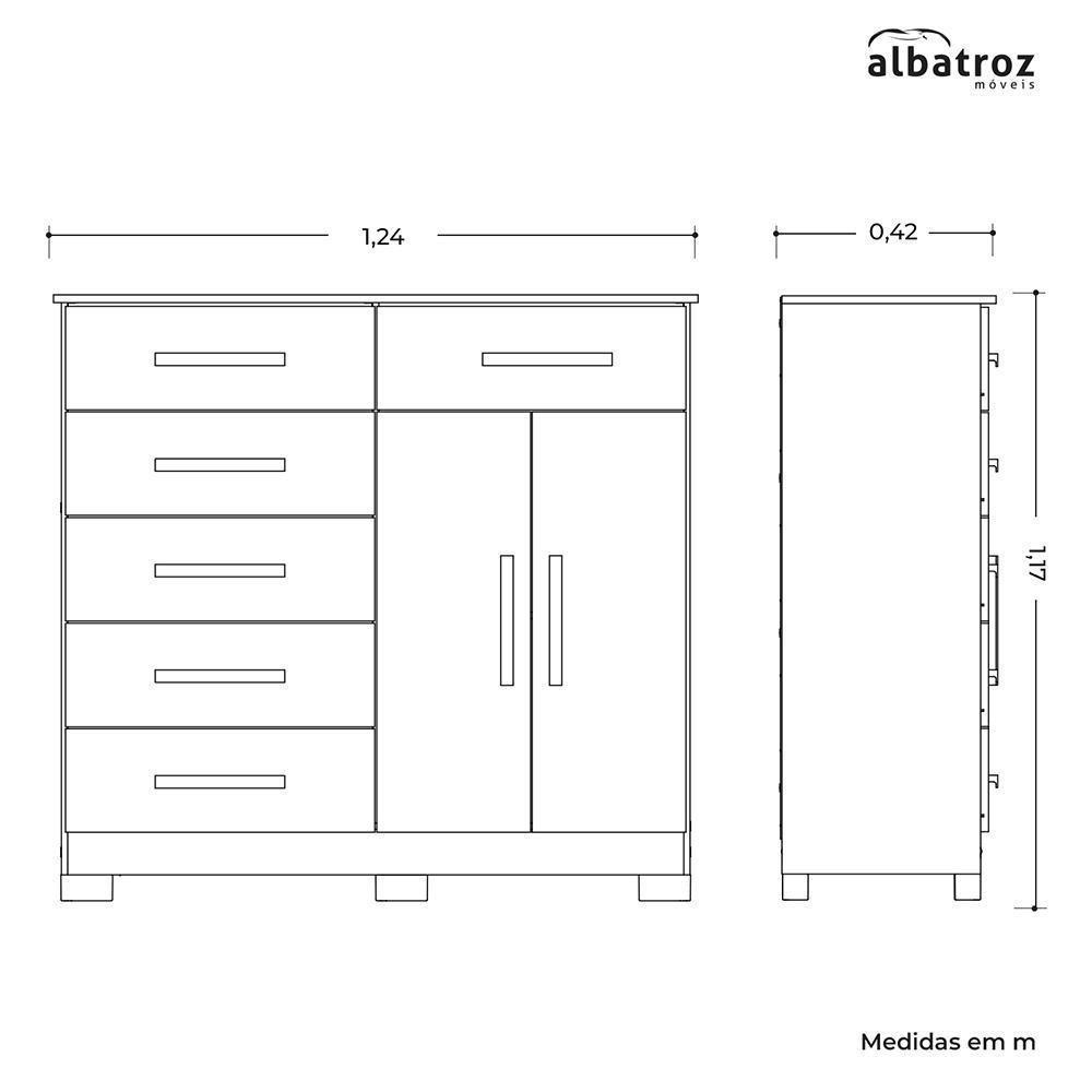 Cômoda Xangai 2 Portas E 6 Gavetas Cinamomo - Móveis Albatroz Cinamomo - 5