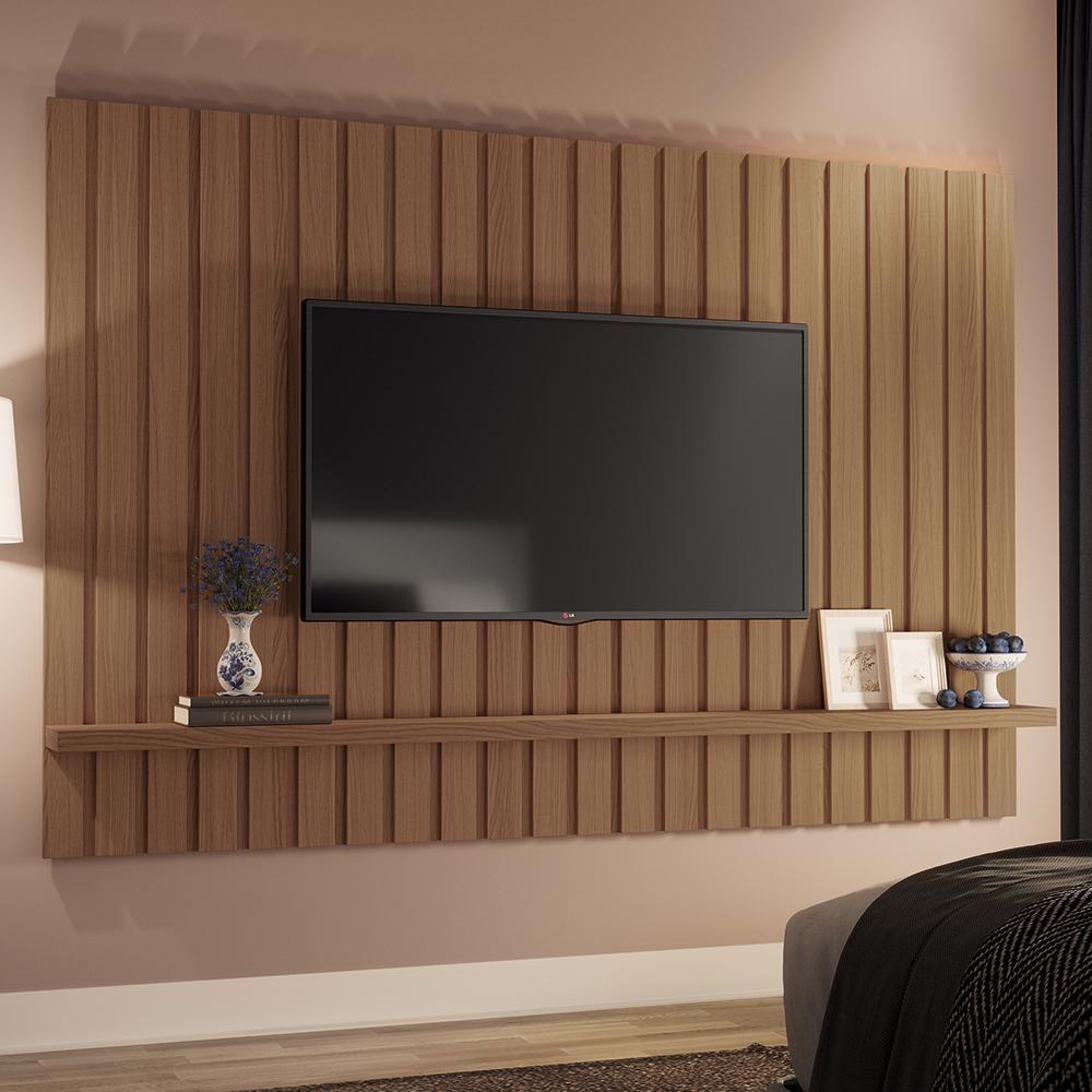 Painel Suspenso Link 2.0 Ripado Castanho Para Tv Até 70 - Hb Móveis Castanho - 2