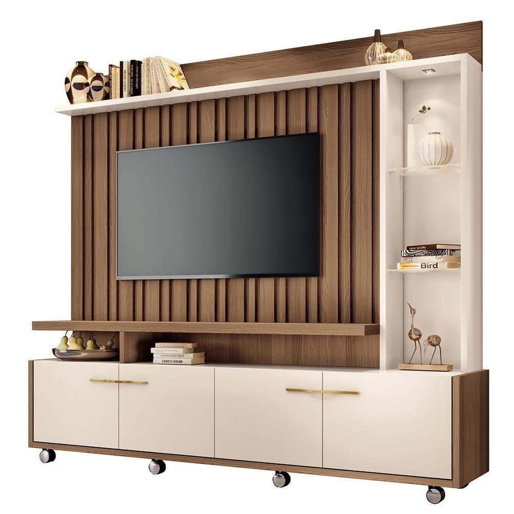Estante Home Theater Titan Ripado Castanho-off White Para Tv Até 60? - Hb Móveis Castanho-off White - 1