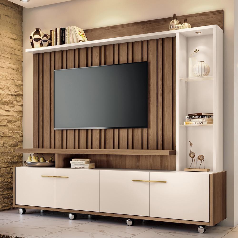 Estante Home Theater Titan Ripado Castanho-off White Para Tv Até 60? - Hb Móveis Castanho-off White - 3