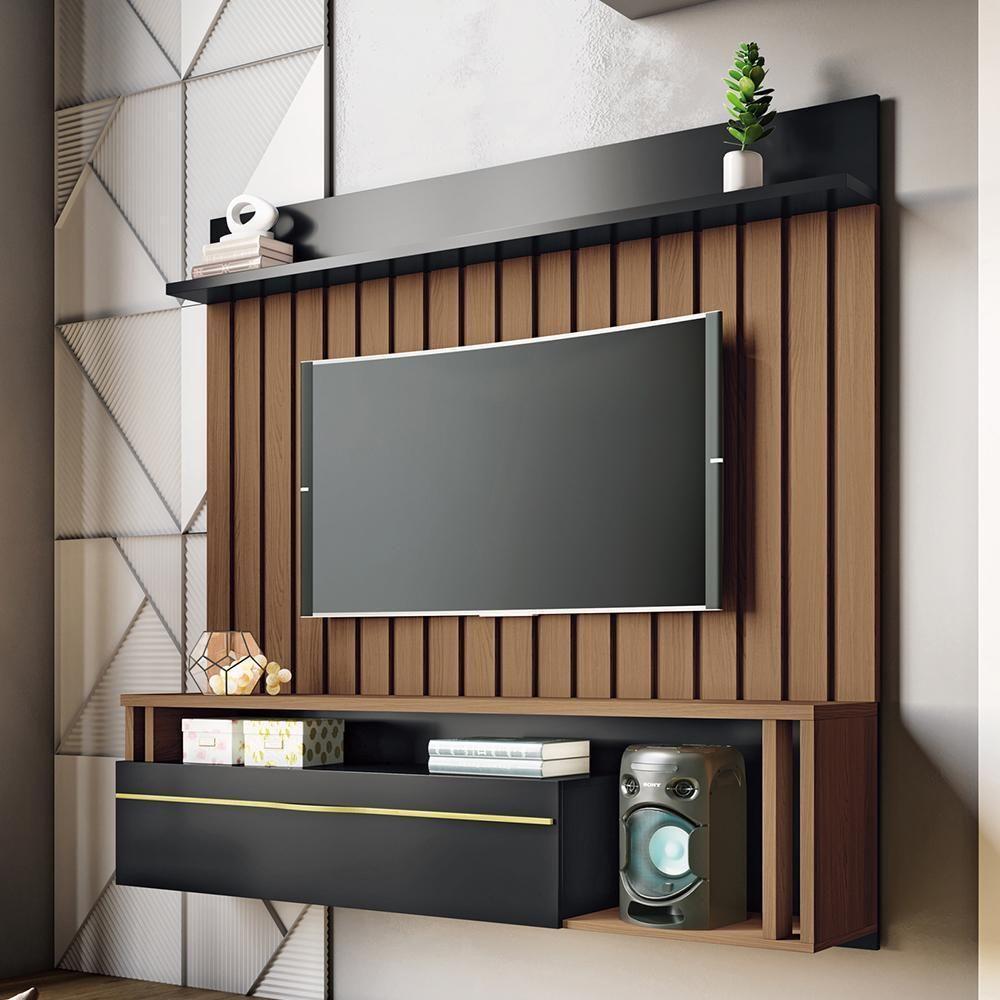 Home Suspenso Self 1.6 Ripado Preto-castanho Para Tv Até 55? - Hb Móveis Preto-castanho - 2