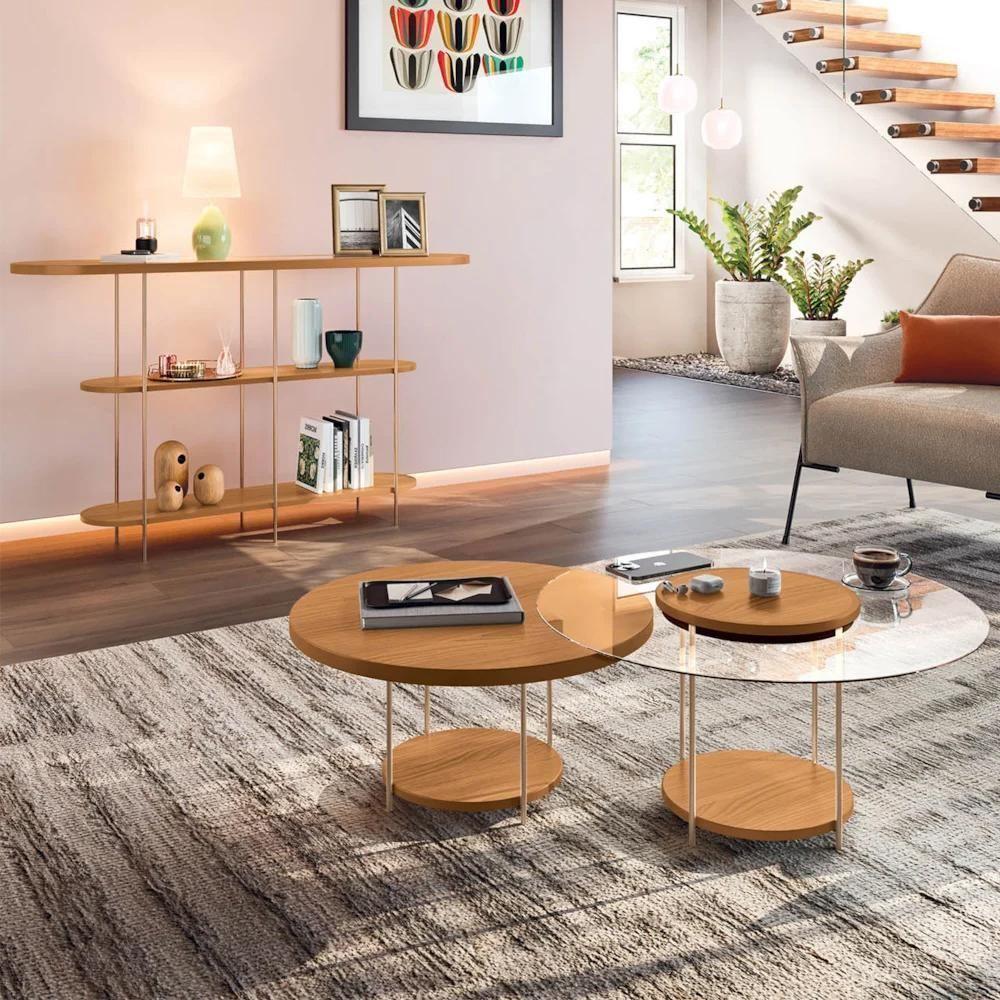 Aparador Infinity E Mesas De Centro Sky Com Tampo De Vidro E Em Mdf Cinamomo - Hb Móveis Cinamomo - 2