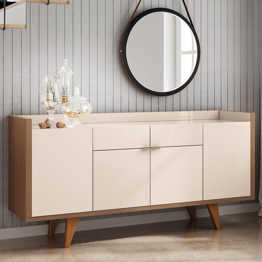 Buffet Aparador Melodia Com 2 Portas E 2 Gavetas Off White-castanho - Hb Móveis Off White-castanho - 2