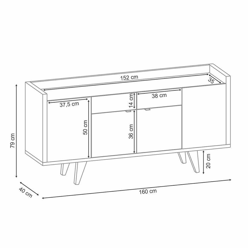 Buffet Aparador Melodia Com 2 Portas E 2 Gavetas Off White-castanho - Hb Móveis Off White-castanho - 7