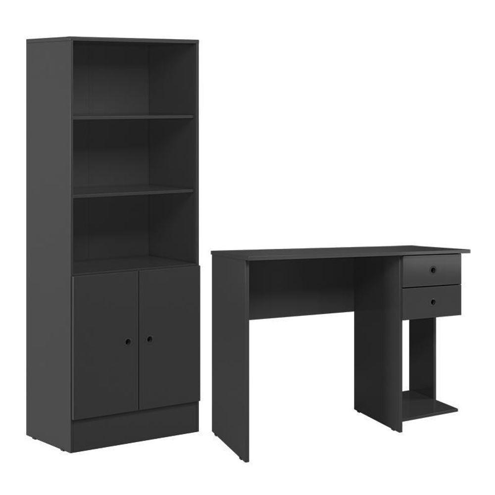 Conjunto Home Office Com Armário 2 Portas E Mesa Escrivaninha Preto - Qmovi Preto - 1