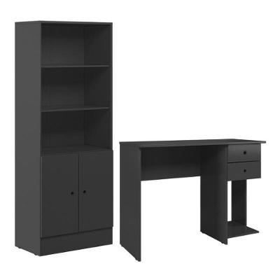 Conjunto Home Office Com Armário 2 Portas E Mesa Escrivaninha Preto - Qmovi Preto