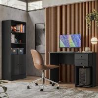 Conjunto Home Office Com Armário 2 Portas E Mesa Escrivaninha Preto - Qmovi Preto - 2