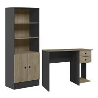 Conjunto Home Office Com Armário 2 Portas E Mesa Escrivaninha Preto-carvalho - Qmovi Preto-carvalho - 1