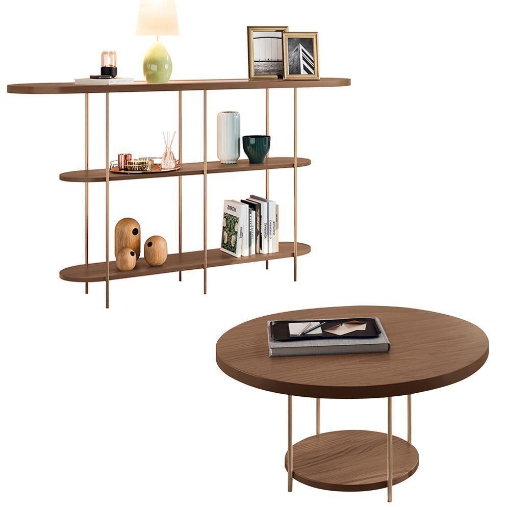 Aparador Intinity E Mesa De Centro Sky Com Tampo Em Mdf Castanho - Hb Móveis Castanho - 1