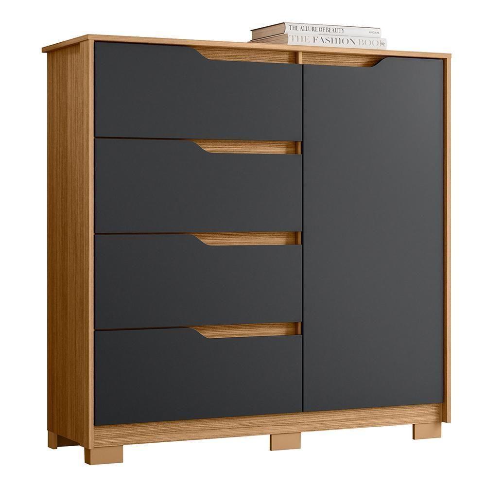 Cômoda Sole 1 Porta E 4 Gavetas Flex Nature-titanium - Móveis Albatroz Nature-titanium - 1