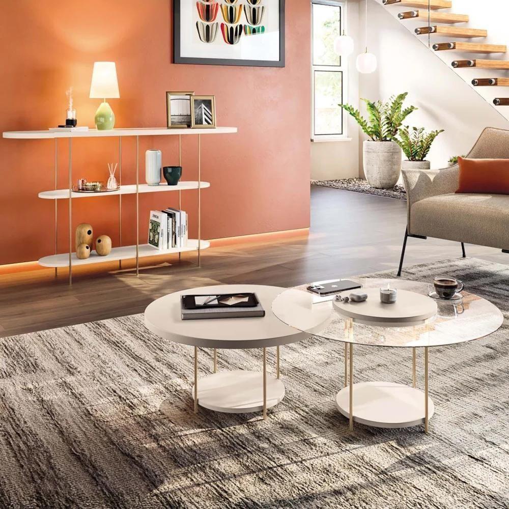 Aparador Infinity E Mesas De Centro Sky Com Tampo De Vidro E Em Mdf Off White - Hb Móveis Off White - 2