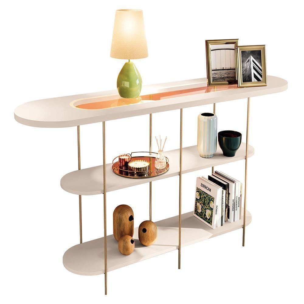 Aparador Infinity E Mesas De Centro Sky Com Tampo De Vidro E Em Mdf Off White - Hb Móveis Off White - 3