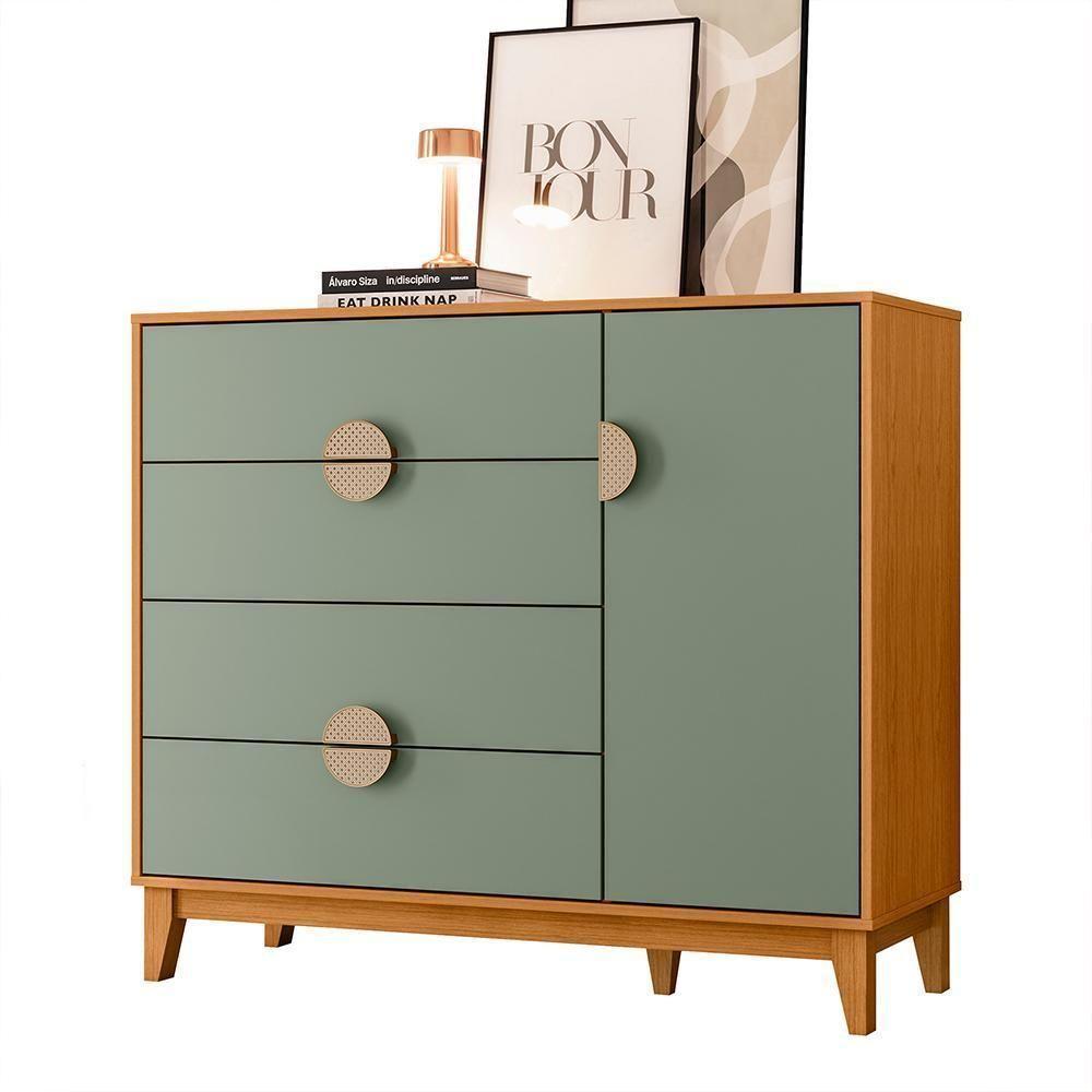 Cômoda Sapateira Ipê 1 Porta E 4 Gavetas Cinamomo-sálvia - Móveis Albatroz Cinamomo-sálvia - 1
