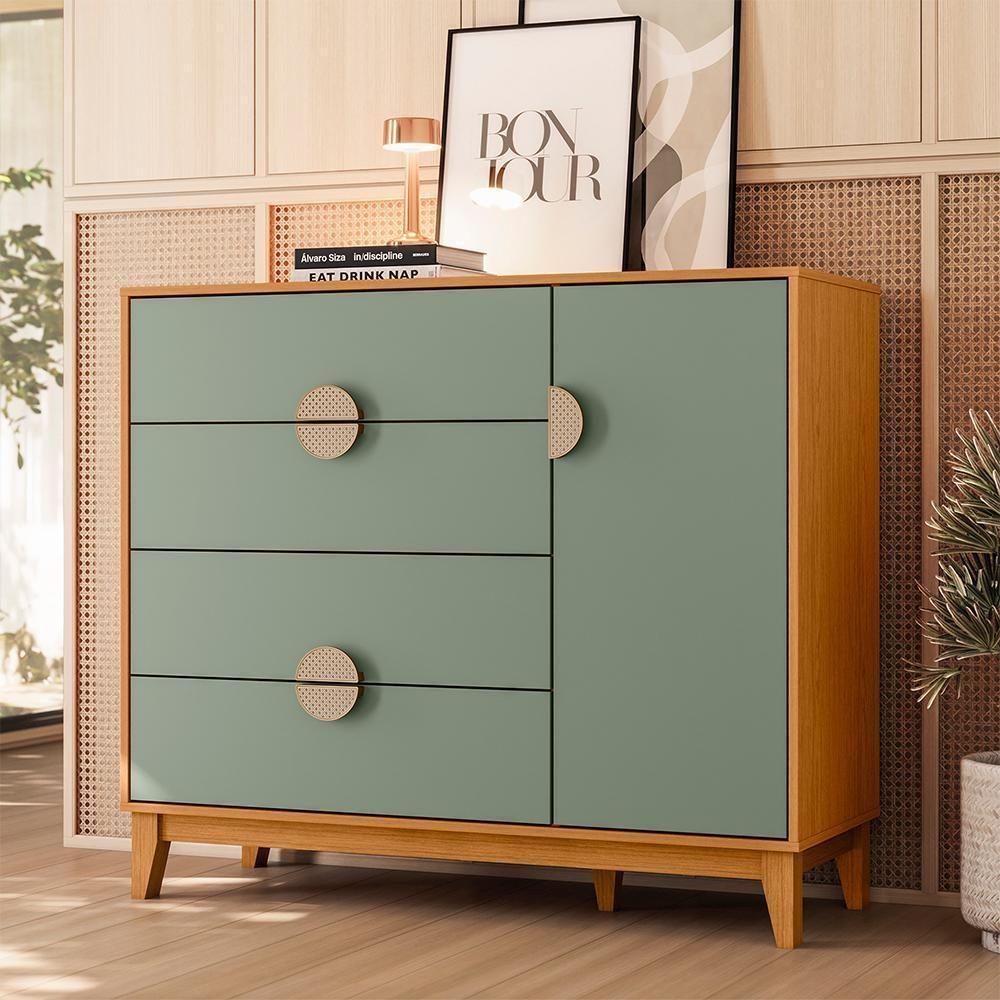 Cômoda Sapateira Ipê 1 Porta E 4 Gavetas Cinamomo-sálvia - Móveis Albatroz Cinamomo-sálvia - 2