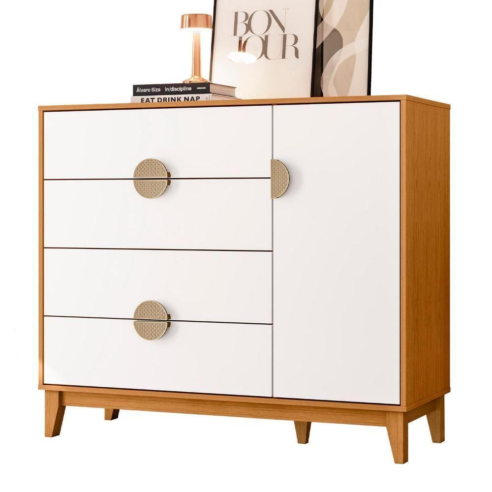 Cômoda Sapateira Ipê 1 Porta E 4 Gavetas Cinamomo-branco - Móveis Albatroz Cinamomo - 1