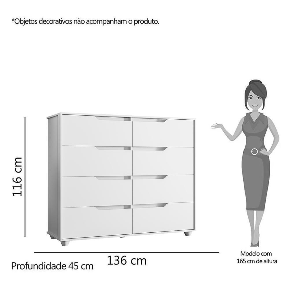 Cômoda Doble 8 Gavetas Branco Fosco - Móveis Albatroz Branco Fosco - 5