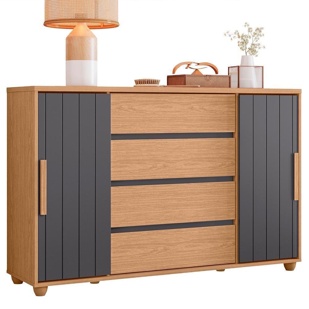 Cômoda Evidenza 2 Portas E 4 Gavetas Flex Freijó-titanium - Móveis Albatroz Freijó-titanium - 1