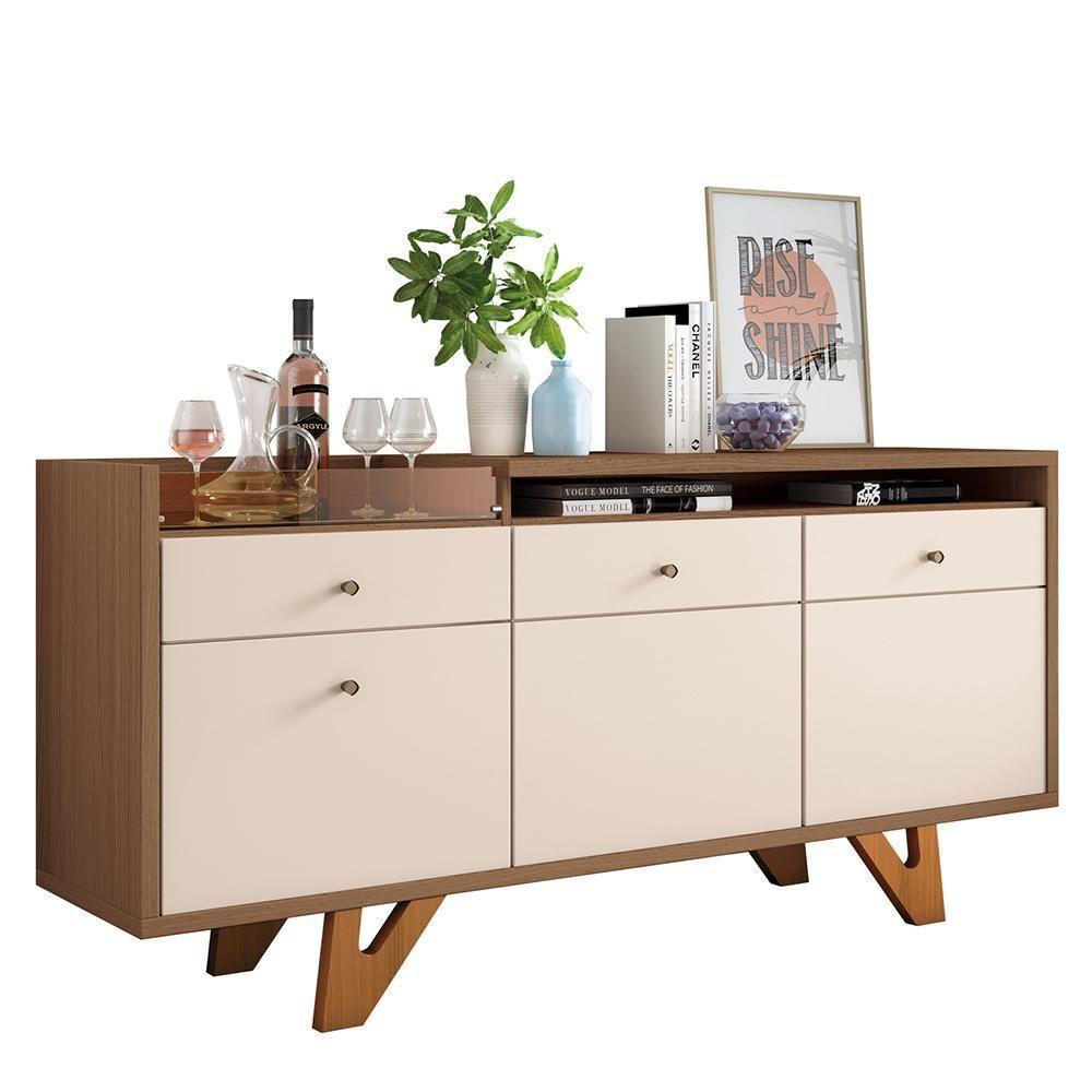 Buffet Aparador Sollare Com 2 Portas E 2 Gavetas Castanho-off White - Hb Móveis Castanho-off White - 1