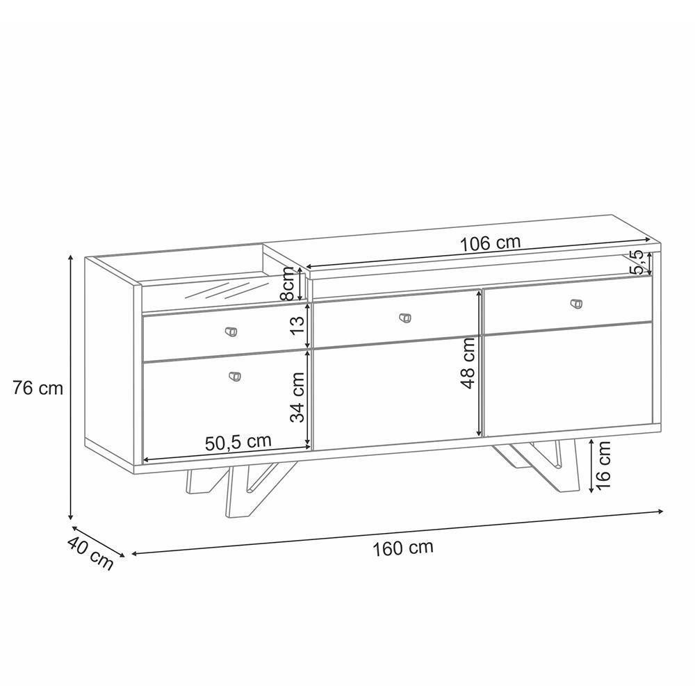 Buffet Aparador Sollare Com 2 Portas E 2 Gavetas Castanho-off White - Hb Móveis Castanho-off White - 7