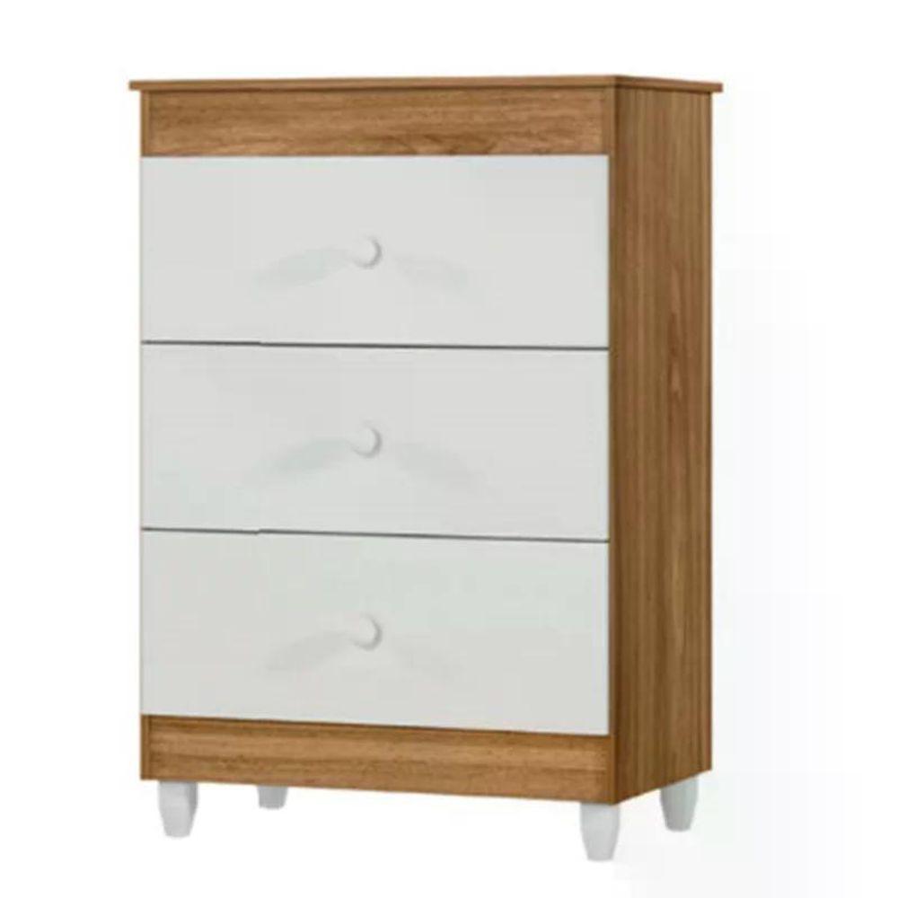 Cômoda Ternura 3 Gavetas - Nature-branco - Peternella Móveis Nature-branco - 1