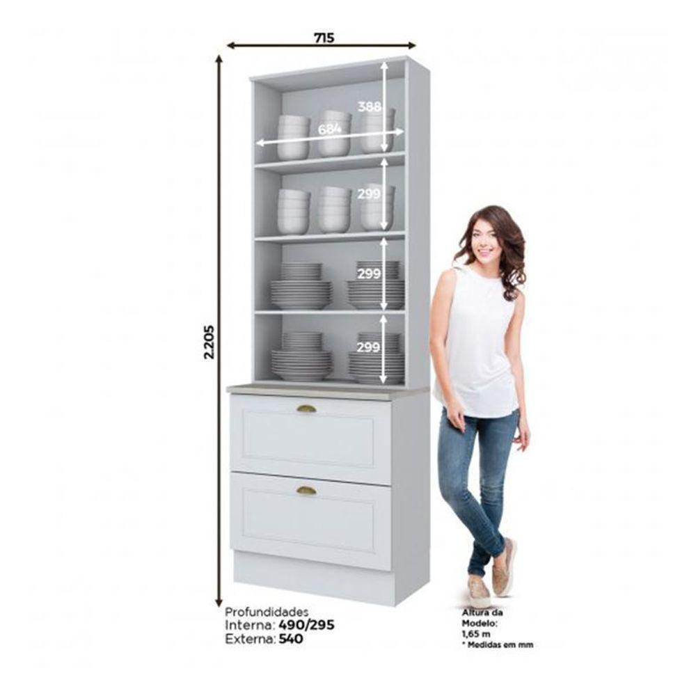 Cristaleira 2 Portas E 2 Gavetas Americana Branco Com Tampo Calcare - Móveis Henn Branco Hp - 1