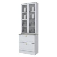 Cristaleira 2 Portas E 2 Gavetas Americana Branco Com Tampo Calcare - Móveis Henn Branco Hp - 2