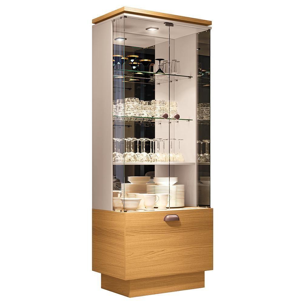 Cristaleira Aura 2 Portas De Vidro E 1 Gaveta Cinamomo-off White - Hb Móveis Cinamomo-off White - 1