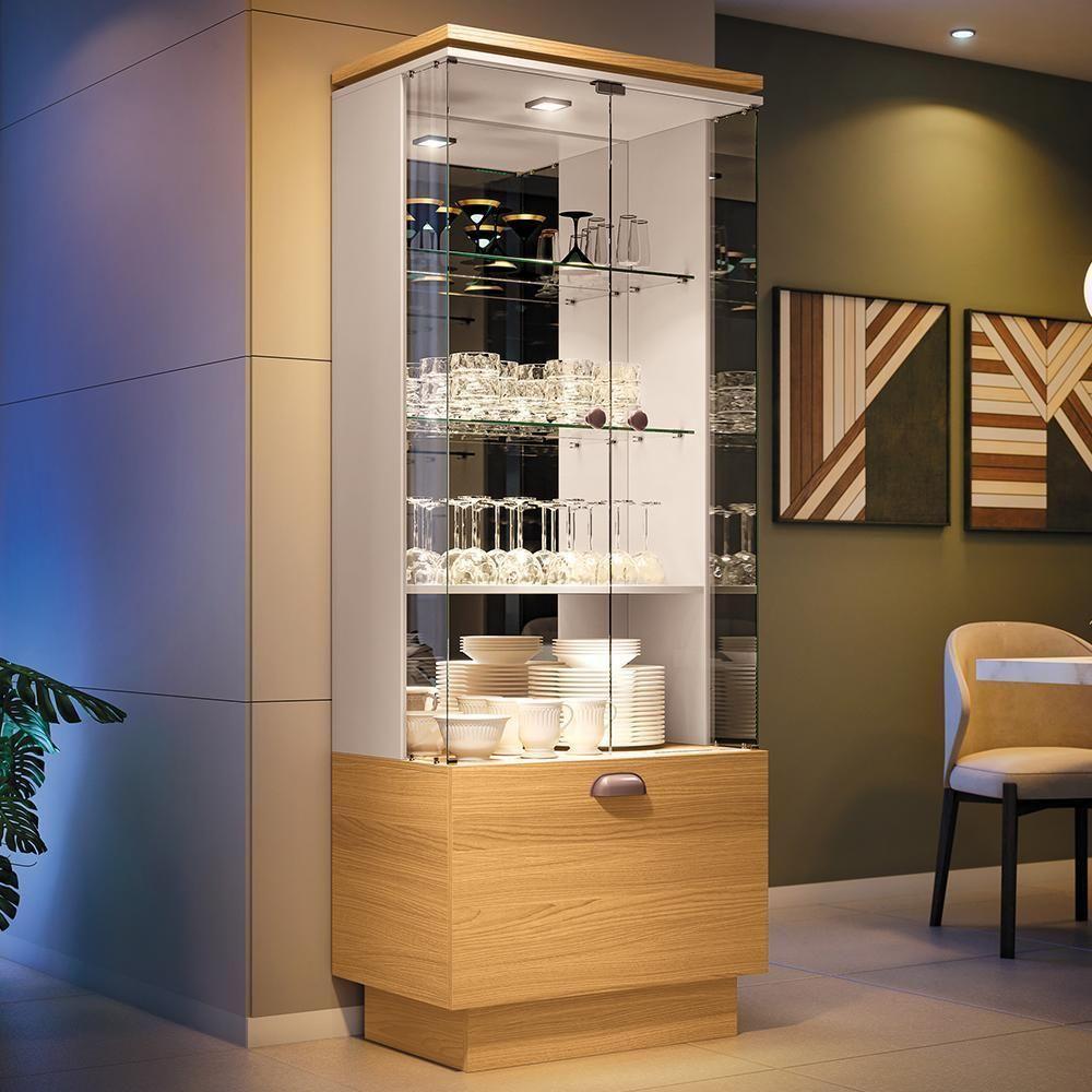 Cristaleira Aura 2 Portas De Vidro E 1 Gaveta Cinamomo-off White - Hb Móveis Cinamomo-off White - 2