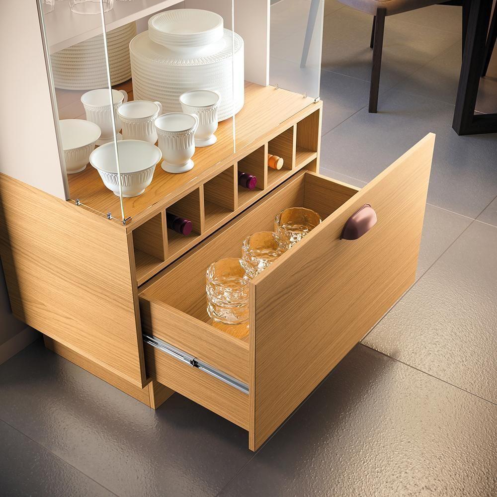 Cristaleira Aura 2 Portas De Vidro E 1 Gaveta Cinamomo-off White - Hb Móveis Cinamomo-off White - 5