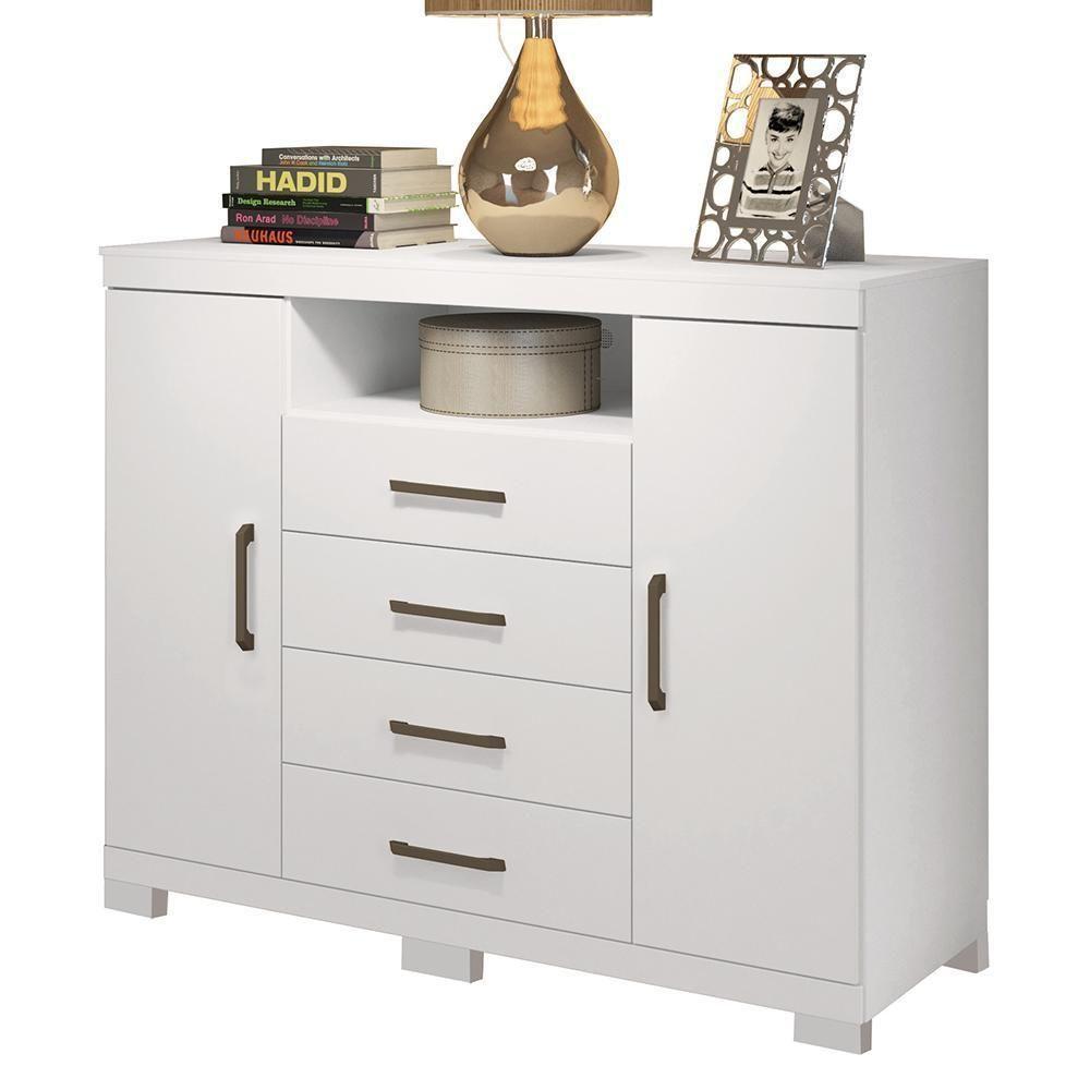 Cômoda Havana Master 2 Portas E 4 Gavetas Branco Com Pés - Santos Andirá Branco - 1