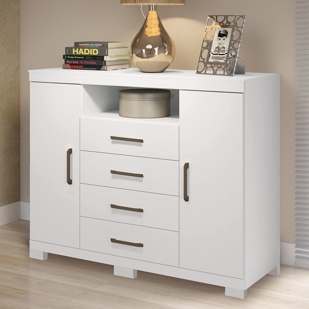 Cômoda Havana Master 2 Portas E 4 Gavetas Branco Com Pés - Santos Andirá Branco - 2