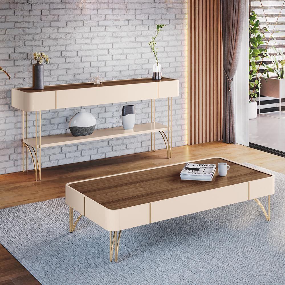 Aparador Vivant E Mesa De Centro Cadenza Off White-castanho - Hb Móveis Off White-castanho - 2