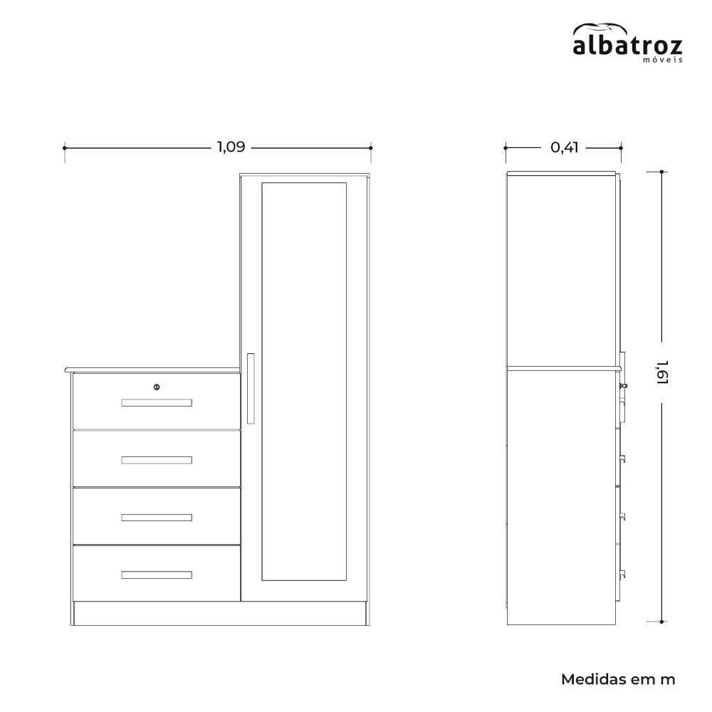 Cômoda Belize Plus Com 1 Porta E 4 Gavetas Branco Fosco - Móveis Albatroz Branco Fosco - 4