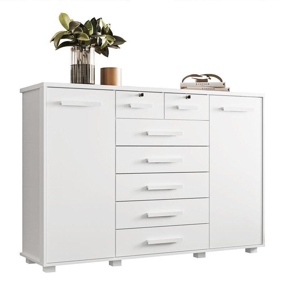 Cômoda Fontana 2 Portas E 7 Gavetas Branco Fosco - Móveis Albatroz Branco Fosco - 1