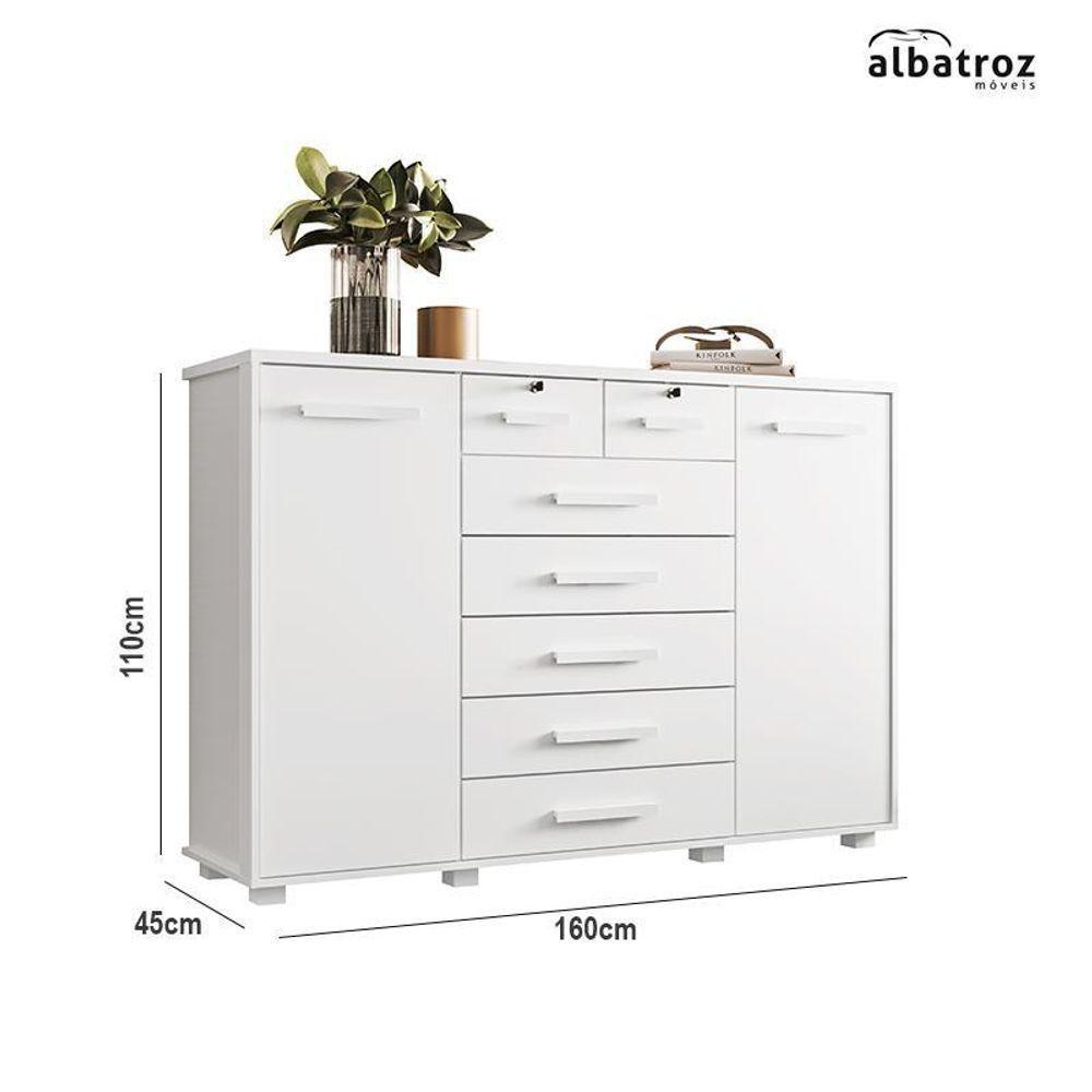 Cômoda Fontana 2 Portas E 7 Gavetas Branco Fosco - Móveis Albatroz Branco Fosco - 4