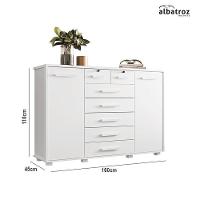 Cômoda Fontana 2 Portas E 7 Gavetas Branco Fosco - Móveis Albatroz Branco Fosco - 4