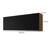 Armário Aéreo Andréia 160cm 4 Portas Amêndoa-preto - Ajl Móveis Amêndoa-preto - 3