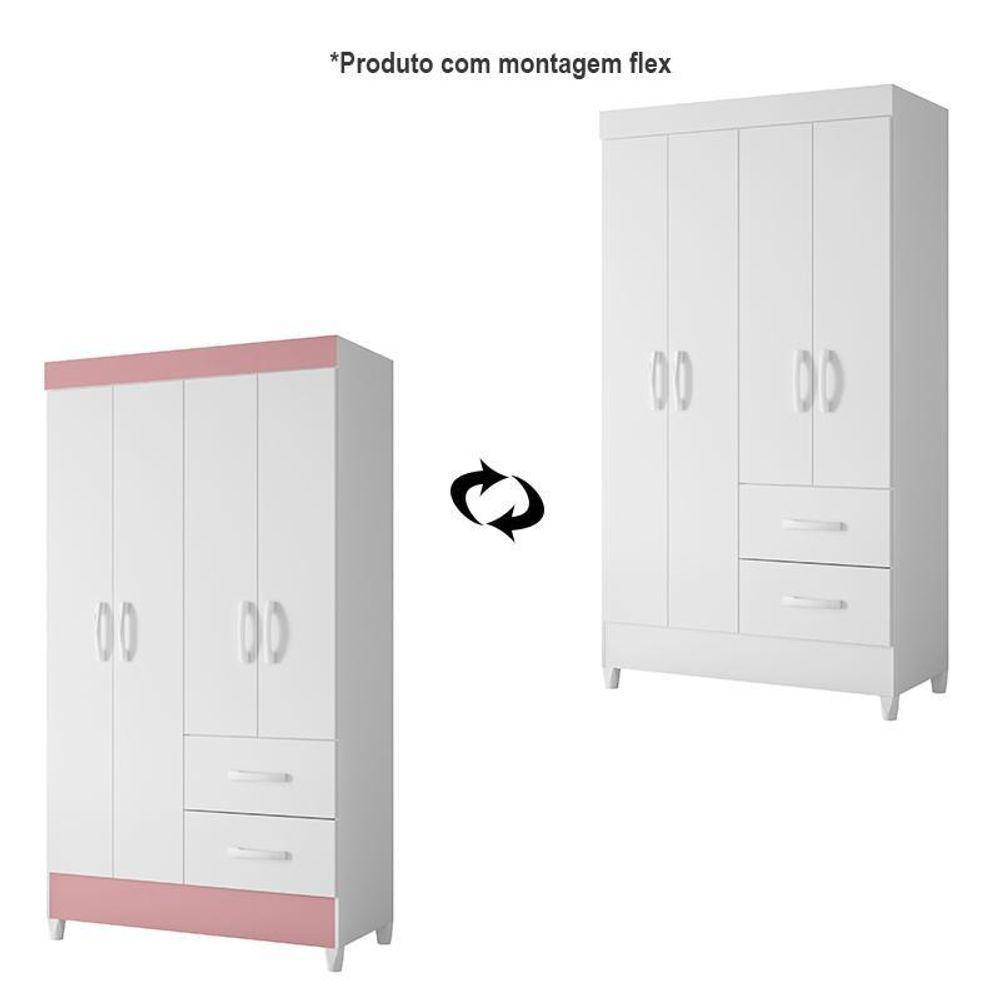 Guarda Roupa Mobi 4 Portas E 2 Gavetas Flex Branco-rosa - Móveis Albatroz Branco-rosa - 4