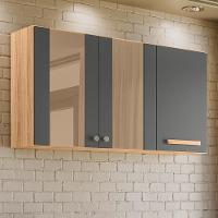 Armário Aéreo Intenza 120cm 3 Portas Freijó-chumbo Com Vidro Reflecta - Nicioli Freijó-chumbo - 2