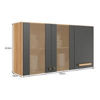Armário Aéreo Intenza 120cm 3 Portas Freijó-chumbo Com Vidro Reflecta - Nicioli Freijó-chumbo - 4