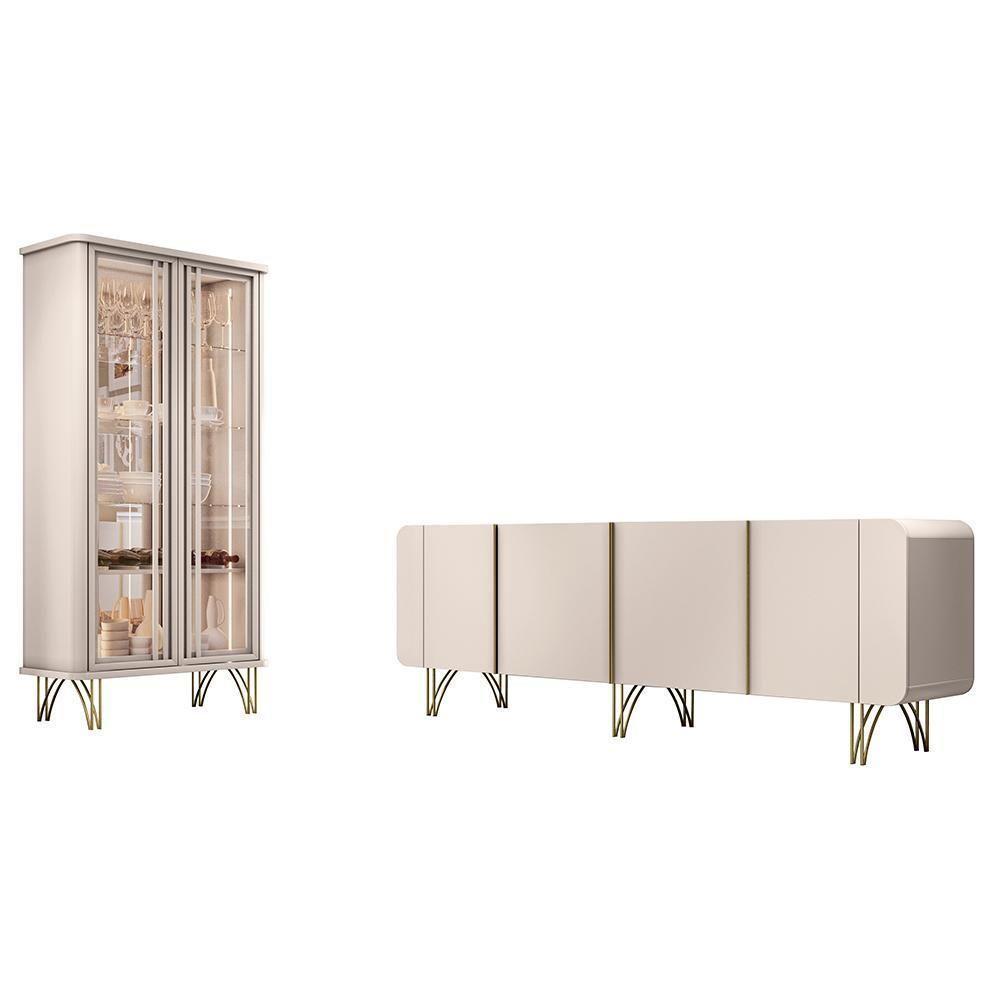 Sala De Jantar Com Cristaleira évora E Balcão Buffet Saluti Off White - Hb Móveis Off White - 1