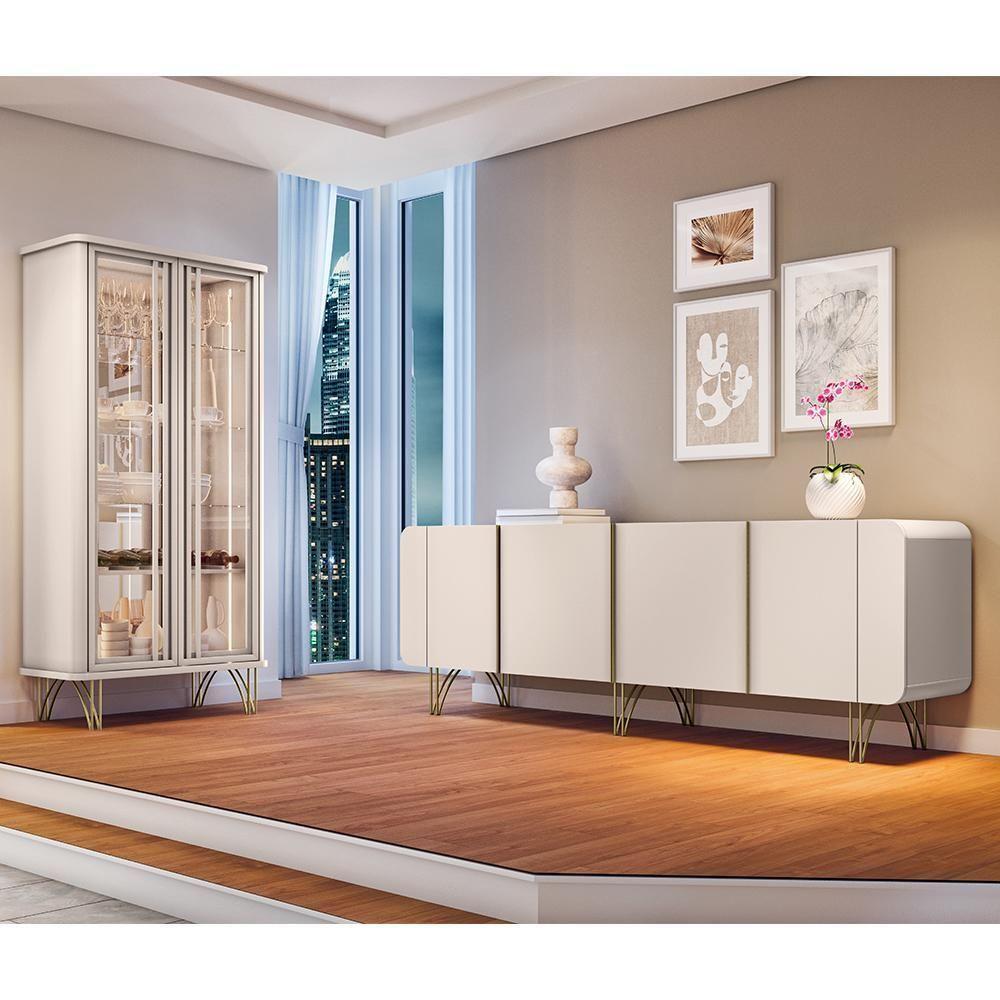 Sala De Jantar Com Cristaleira évora E Balcão Buffet Saluti Off White - Hb Móveis Off White - 3