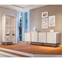 Sala De Jantar Com Cristaleira évora E Balcão Buffet Saluti Off White - Hb Móveis Off White - 3