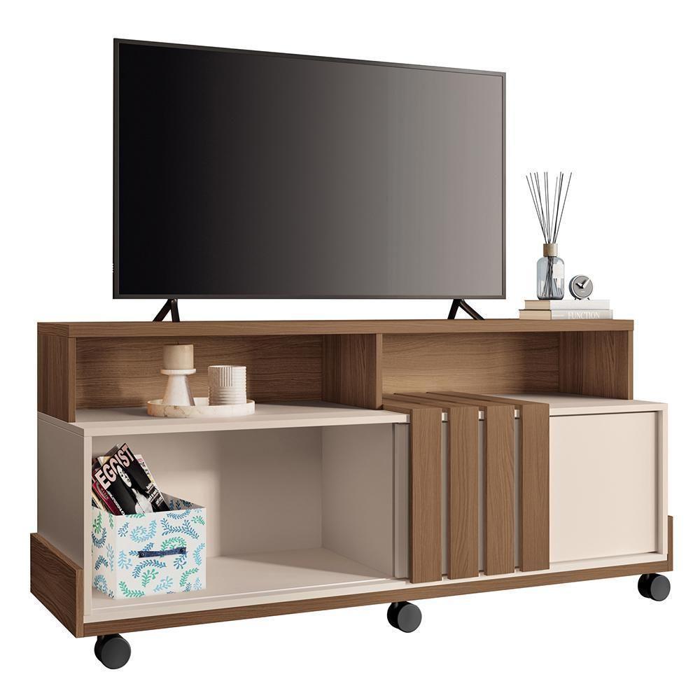 Rack Bancada Graci 1.3 Castanho-off White Para Tv Até 50? - Hb Móveis Castanho-off White - 1