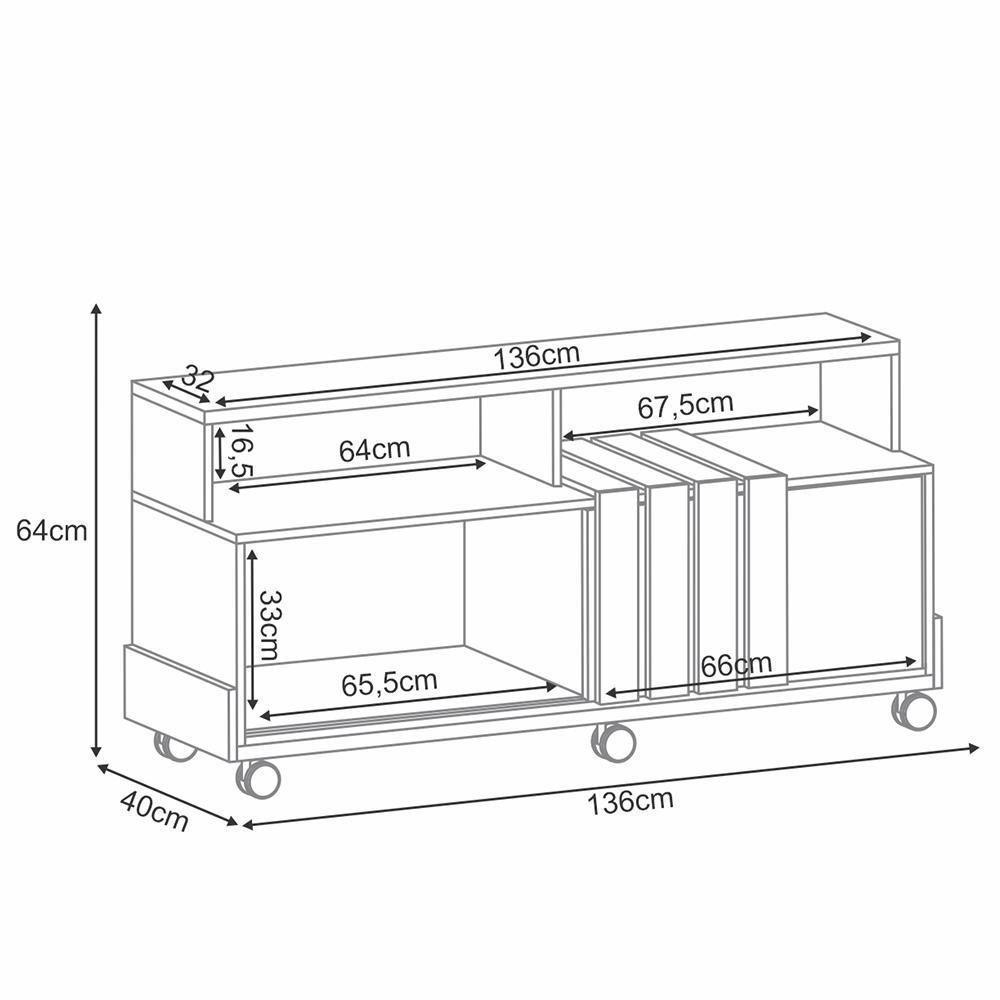 Rack Bancada Graci 1.3 Castanho-off White Para Tv Até 50? - Hb Móveis Castanho-off White - 3