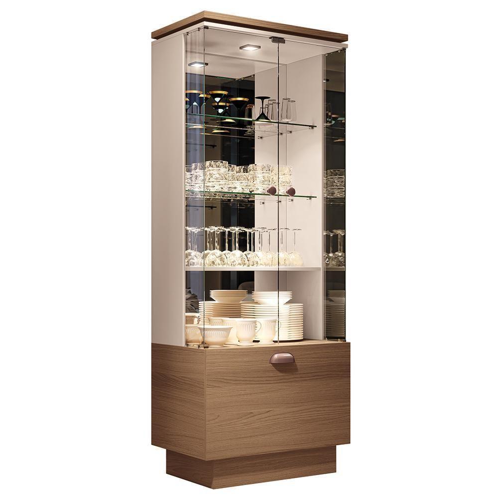 Cristaleira Aura 2 Portas De Vidro E 1 Gaveta Castanho-off White - Hb Móveis Castanho-off White - 1