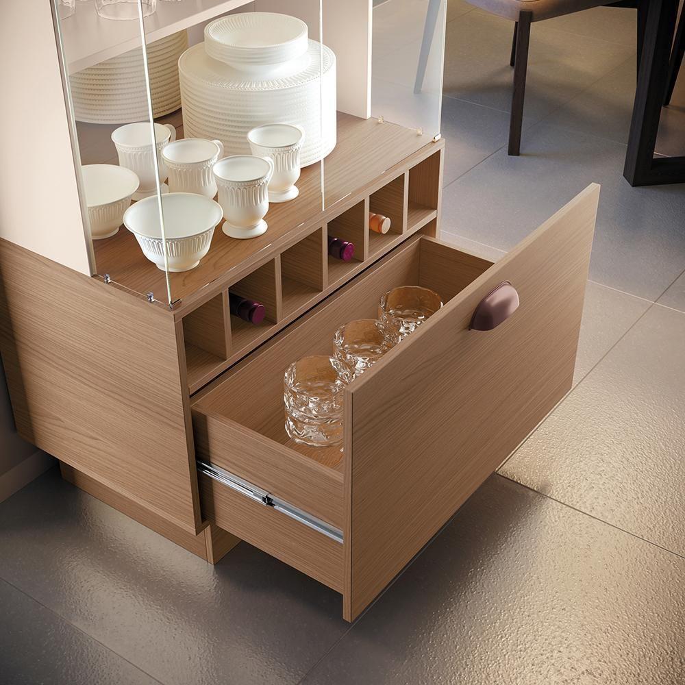 Cristaleira Aura 2 Portas De Vidro E 1 Gaveta Castanho-off White - Hb Móveis Castanho-off White - 5