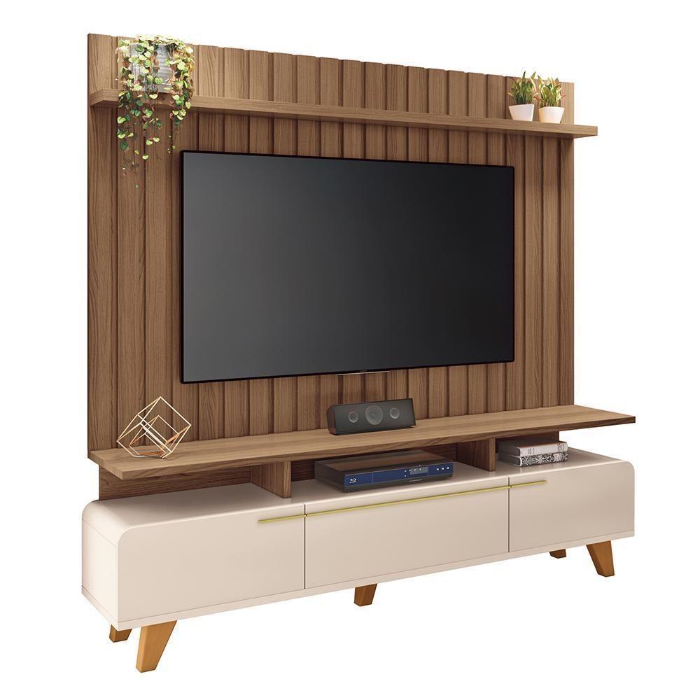 Rack Bancada Essenza Com Painel Link 2.0 Off White-castanho Para Tv Até 70? - Hb Móveis Off White-castanho - 1